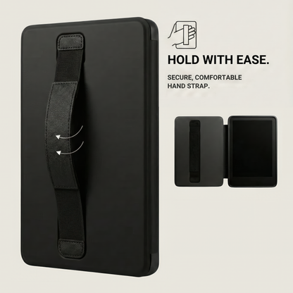 Black secure comfortable hand strap case hold with ease product type