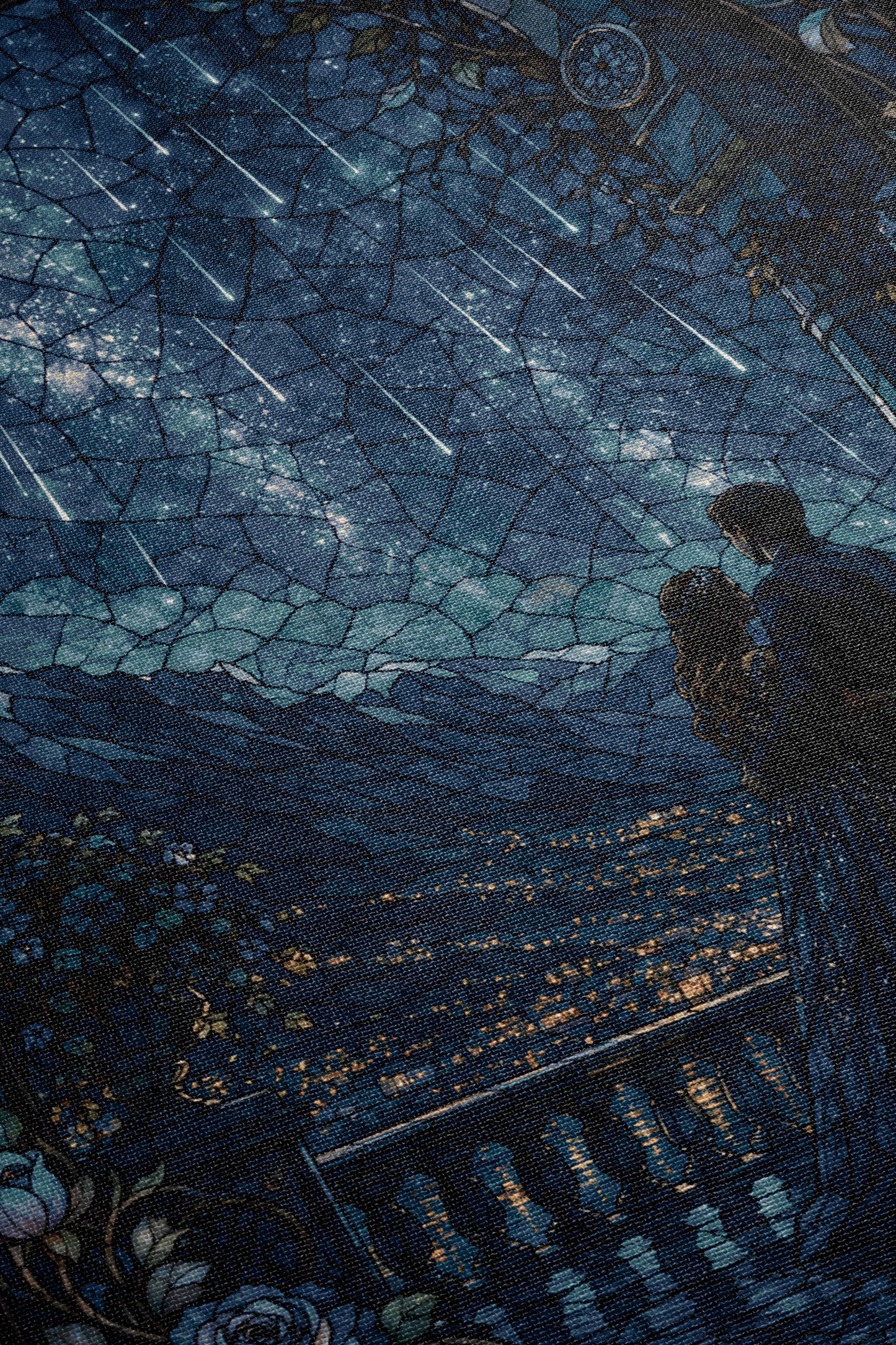 a night scene with a cityscape and a starry sky.