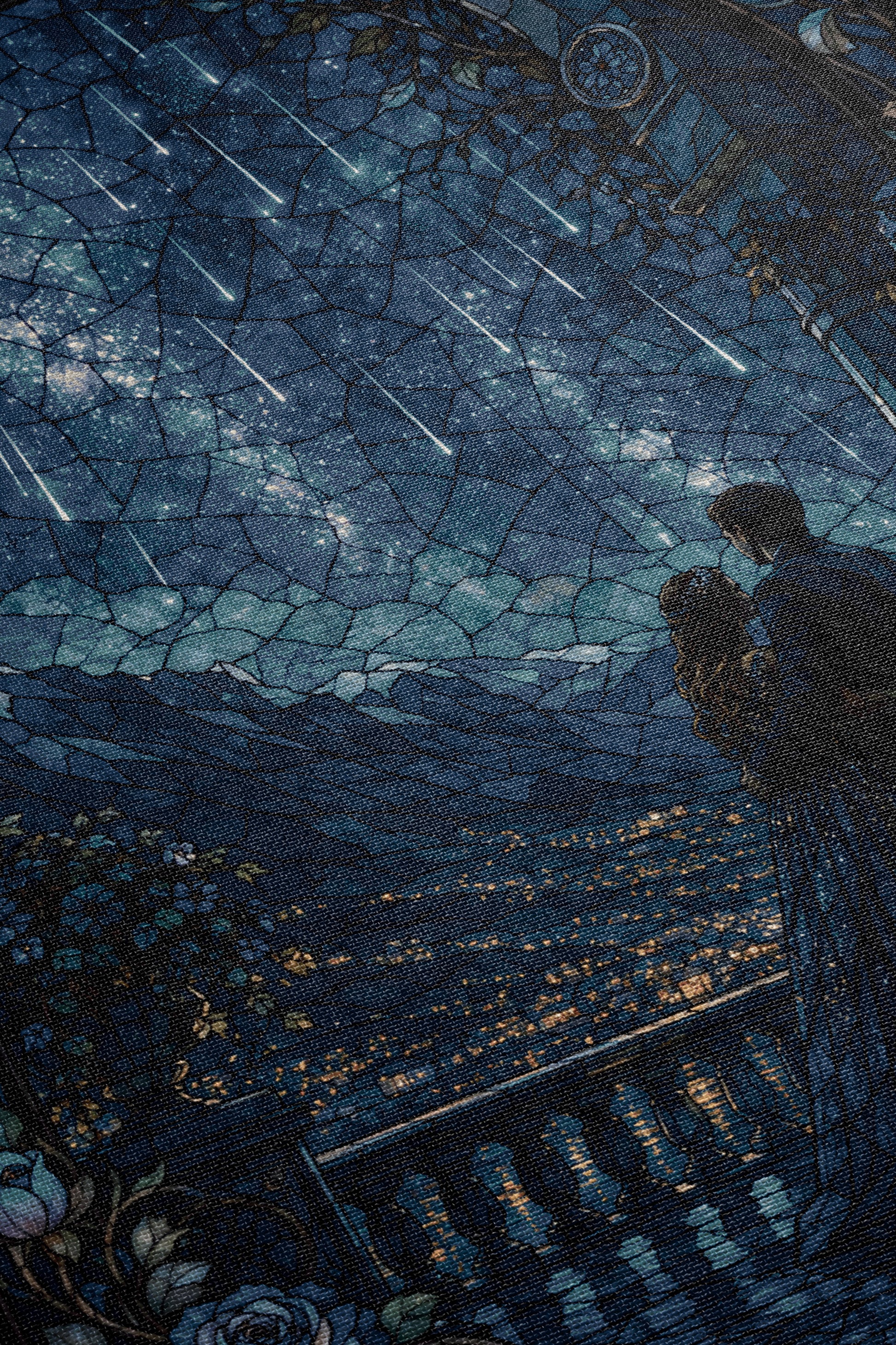 a night scene with a cityscape and a starry sky.