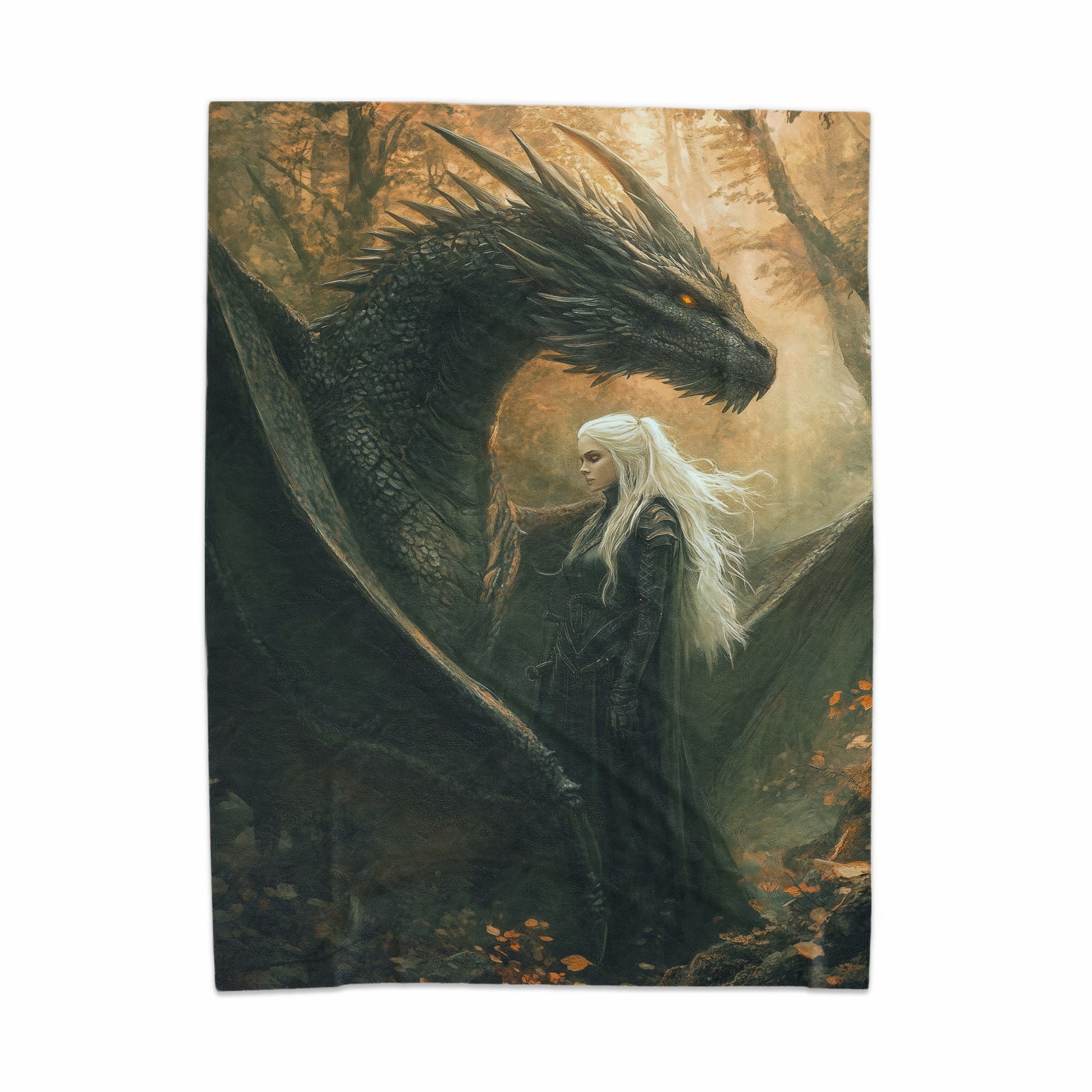 Dragon and Woman Fantasy Scene Art Blanket