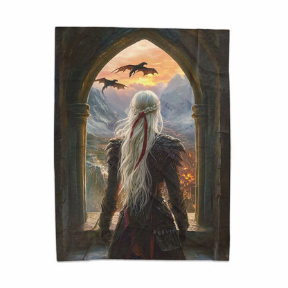 Fantasy Dragon Sunset with Warrior Display Blanket