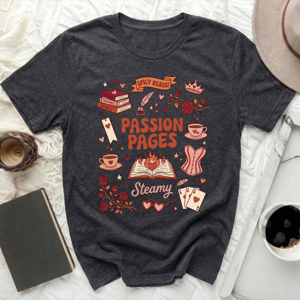 Spicy Reads Passion Pages Tee in Dark Grey Heather