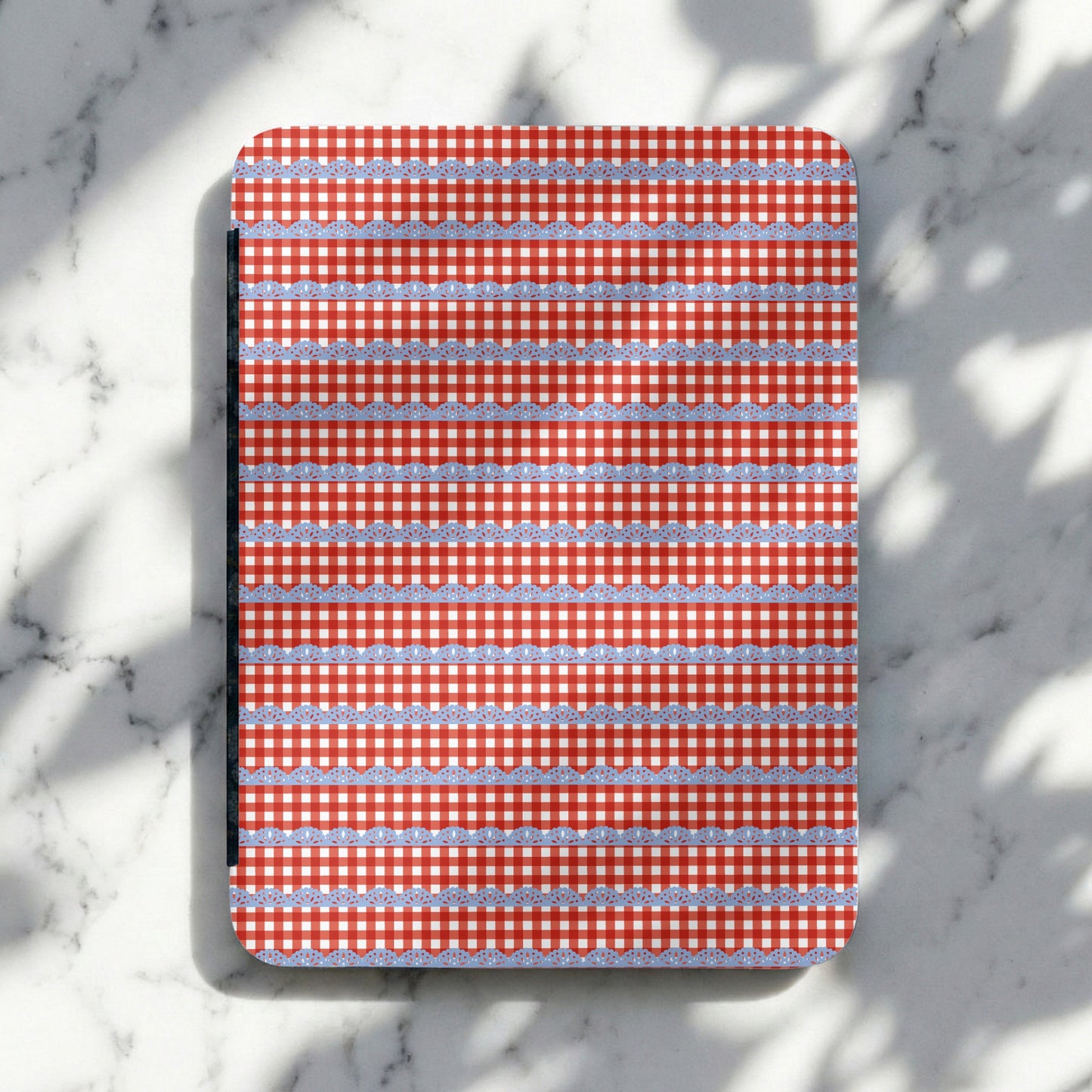 Red Gingham Pattern with Blue Lace Trim Design Item