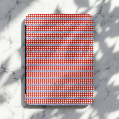 Red Gingham Pattern with Blue Lace Trim Design Item