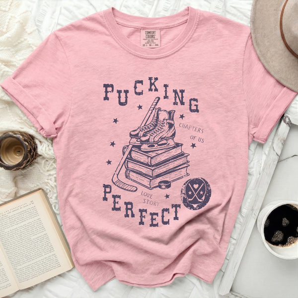 Pucking Perfect Hockey Love Story Tee in Blossom