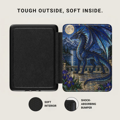 Black case with a stained glass dragon design; "Tough outside, soft inside."