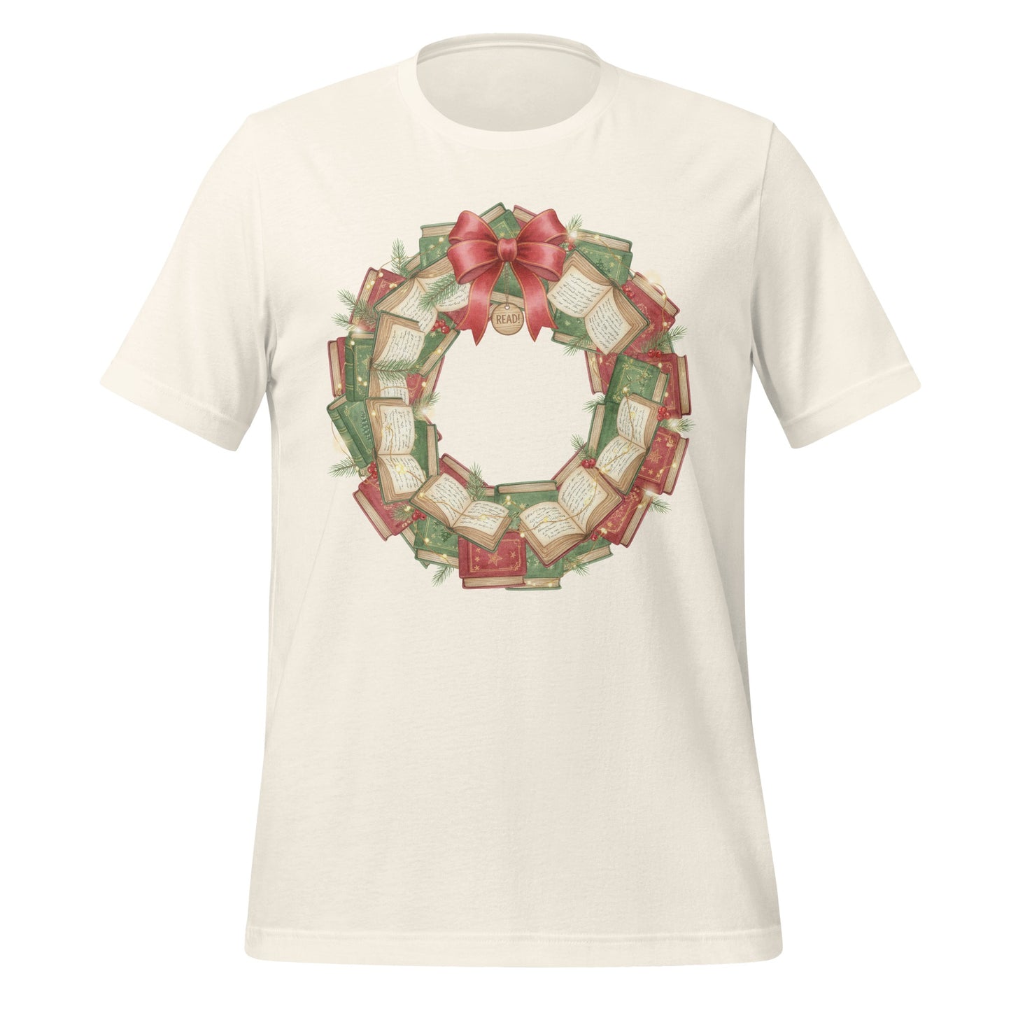 Festive Wreath of Books with Red Bow T-Shirt