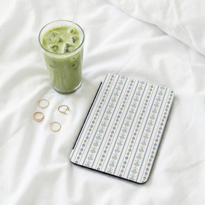 Elegant Blue Floral Pattern Striped Tablet Cover