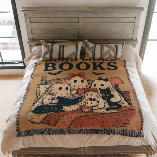 Ghostly Reads Blanket Woven Throw Blanket