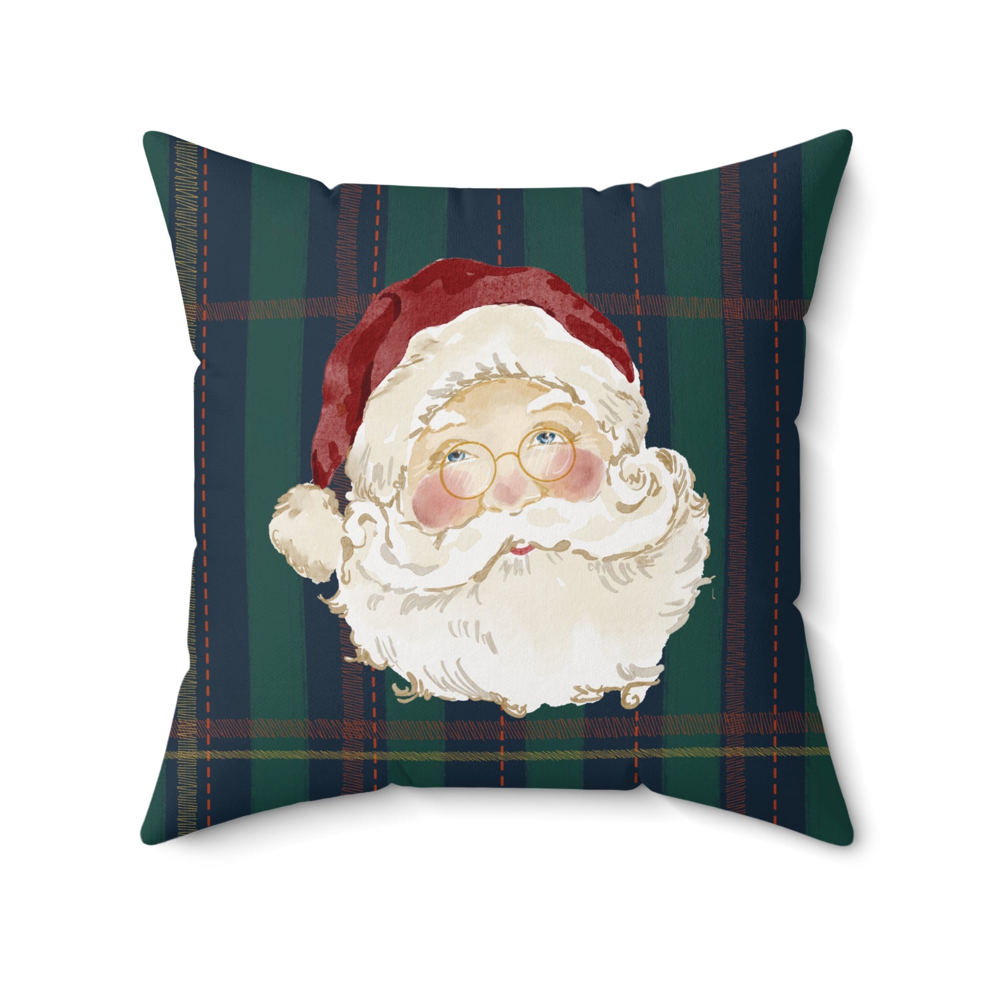 Santa Claus Face on Plaid Background Pillow product
