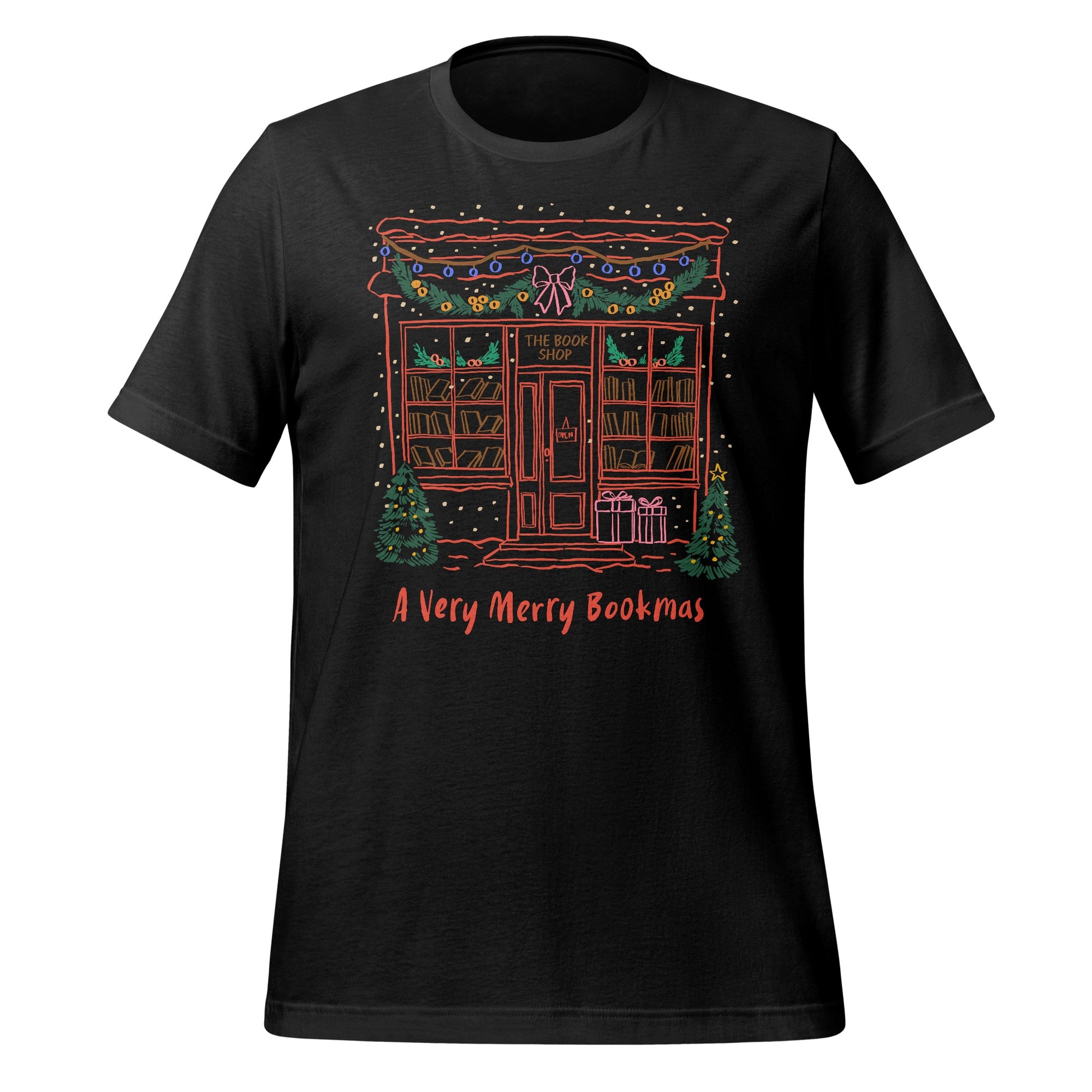 A Very Merry Bookmas Festive Holiday Black T-Shirt
