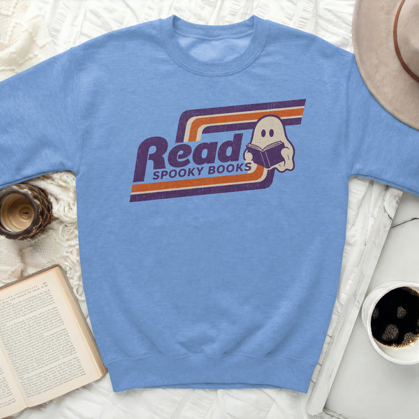 Spooky Reader Ghost Sweatshirt in Carolina Blue