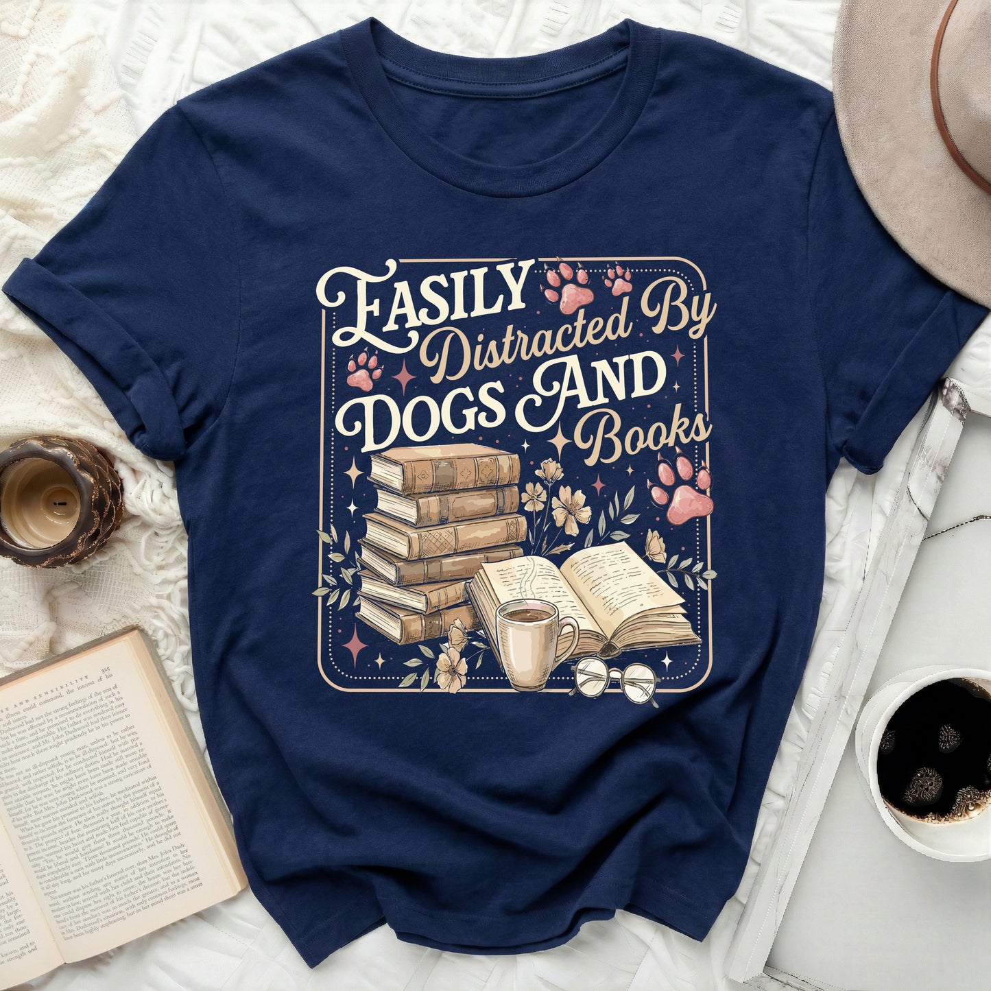Easily Distracted By Dogs And Books T-shirt