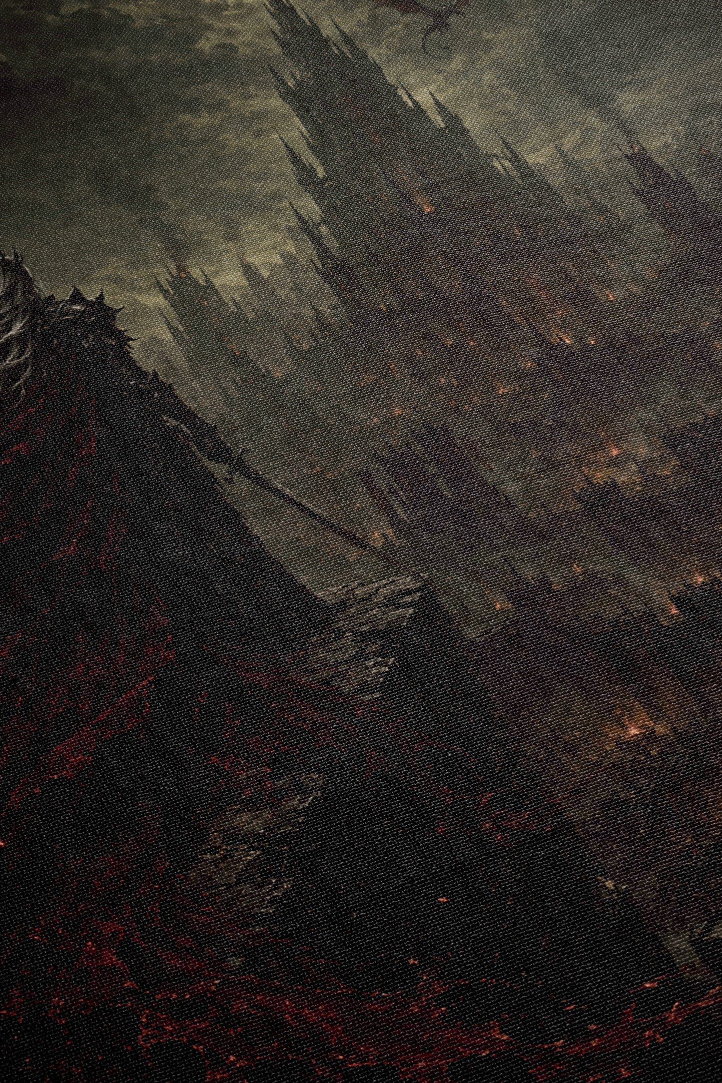 a dark, ominous scene with a towering, ominous structure looming in the background.