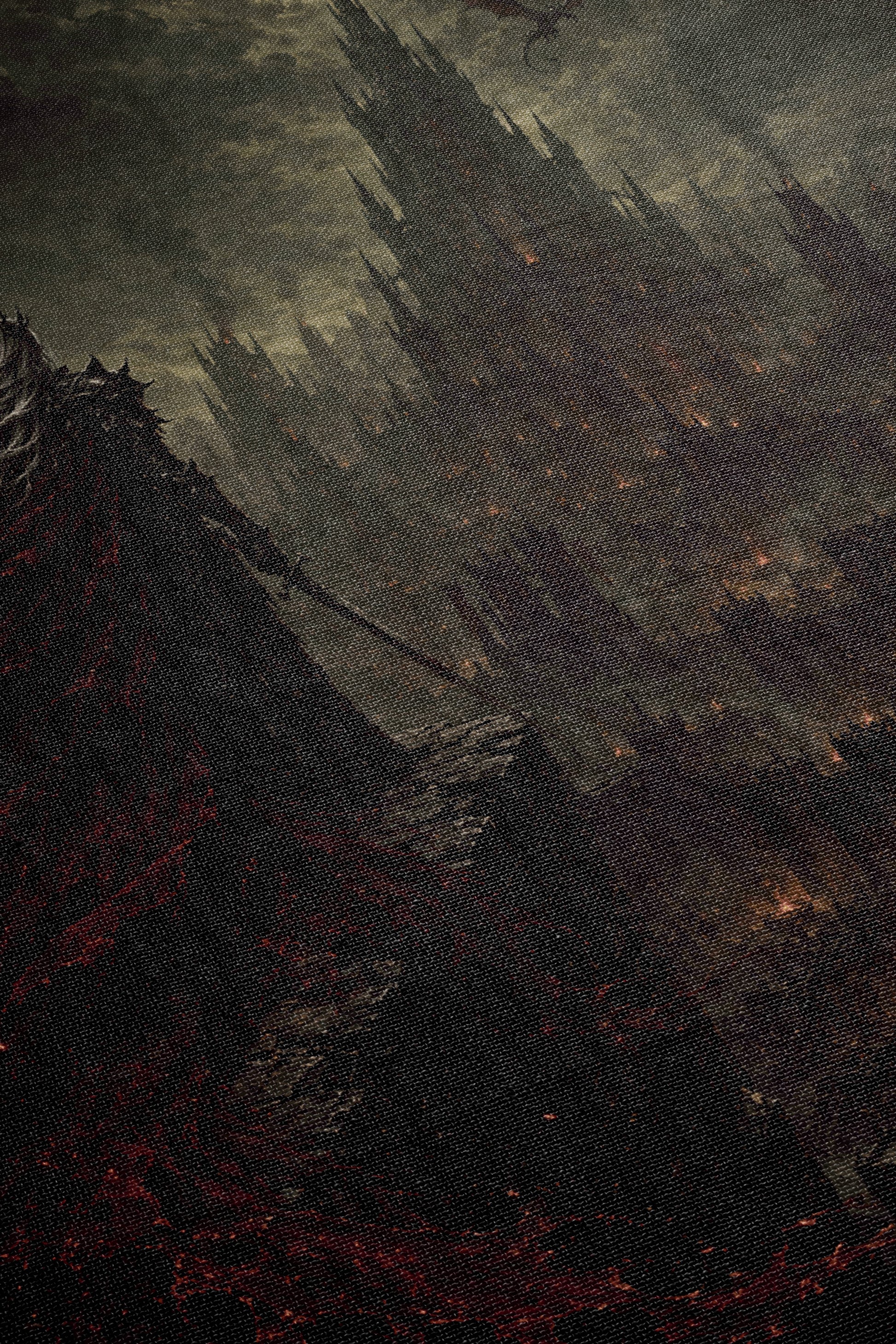 a dark, ominous scene with a towering, ominous structure looming in the background.