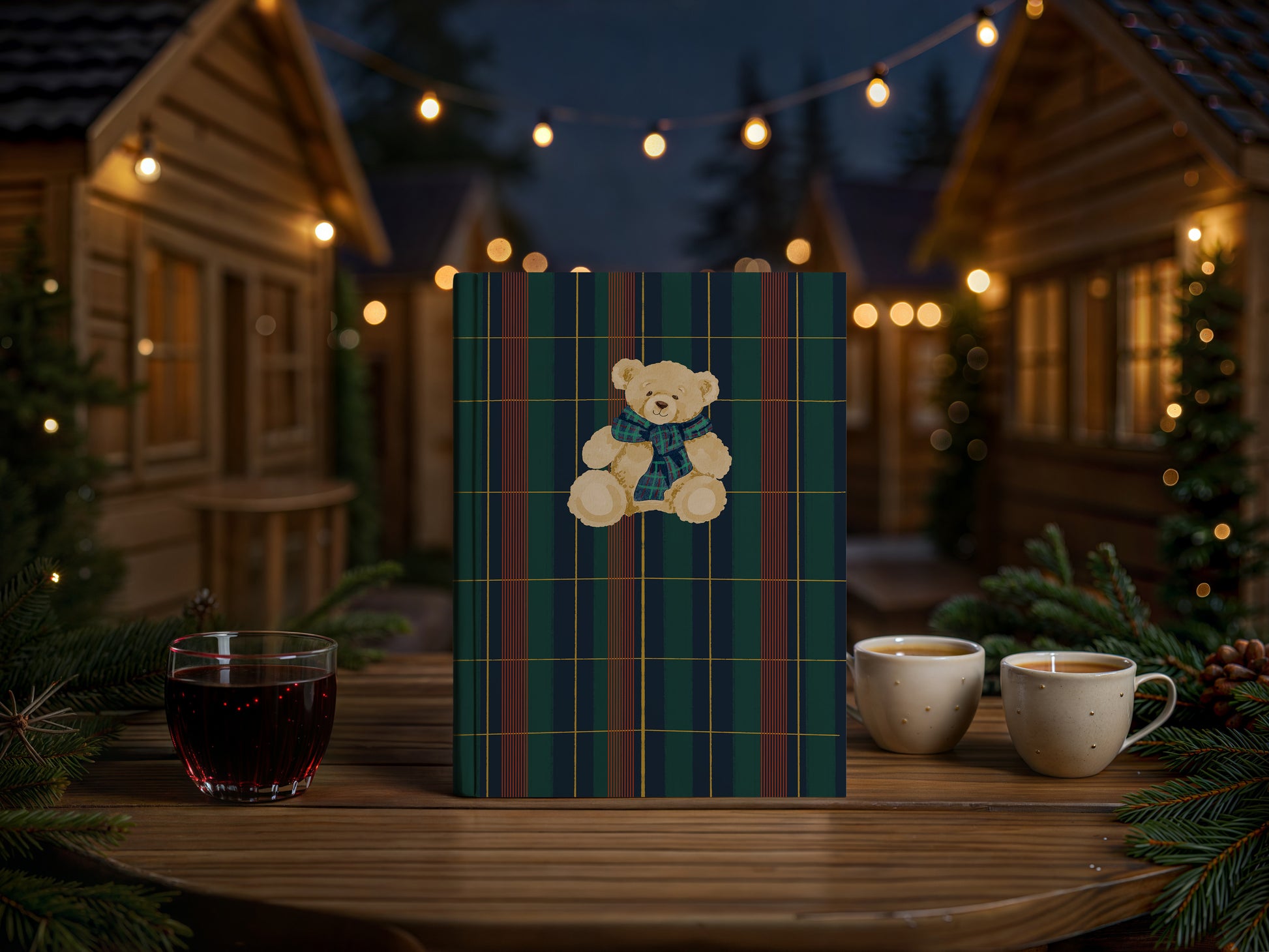 Festive Teddy Bear Plaid Design Christmas Notebook