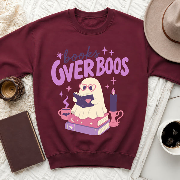 Books Over Boos Ghost Sweatshirt in Maroon