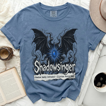 Shadowsinger with bat wings, gem, and text "Shadow Daddy Defender Illyrian World Tour".