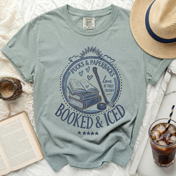 Booked & Iced Hockey & Books Tee in Bay