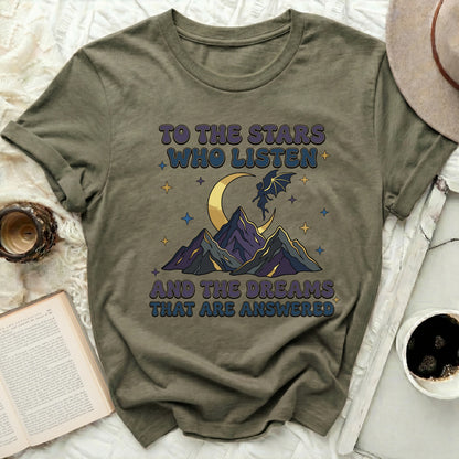 Stars Who Listen Dreams Are Answered product type
Celestial, Stars, Moon, Mountains, Dragon, Fairy, Mystical, Fantasy, Inspirational, Quote, Dreams, Night Sky, Cosmic, Spiritual, Aesthetic, Whimsical, Enchanted, Listener, Answered Dreams, Graphic Design