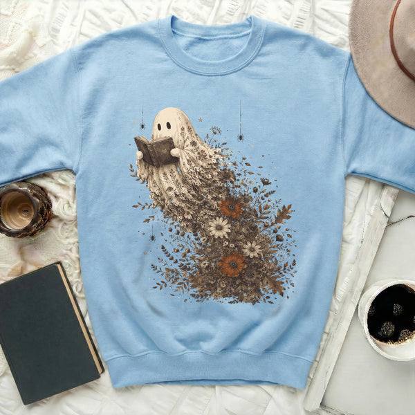 Spooky Blooms Ghost Sweatshirt in Light Blue