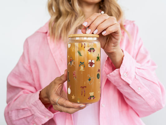 Holiday Themed Jar With Illustrative Design