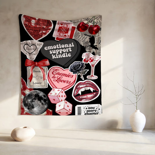 Collage of gothic romance and vampire-themed stickers on a black background.