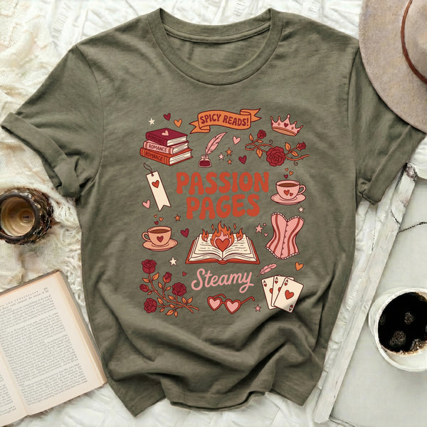 Spicy Reads Passion Pages Tee in Military Green