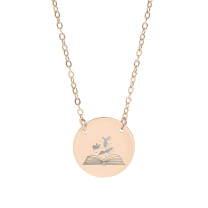 Elegant Necklace with Open Book and Flying Birds Design