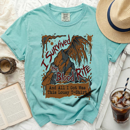 T-shirt with graphic "I survived the Blood Rite and all I got was this lousy T-shirt."