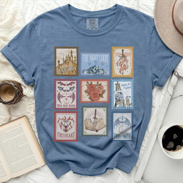 Maas Fandom Stamp Tee in Blue Jean