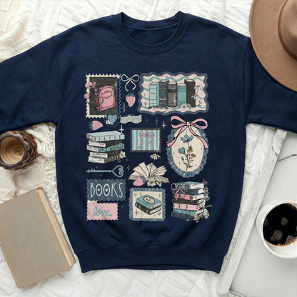 Whimsical Book Lovers Sweatshirt with Pastel Designs