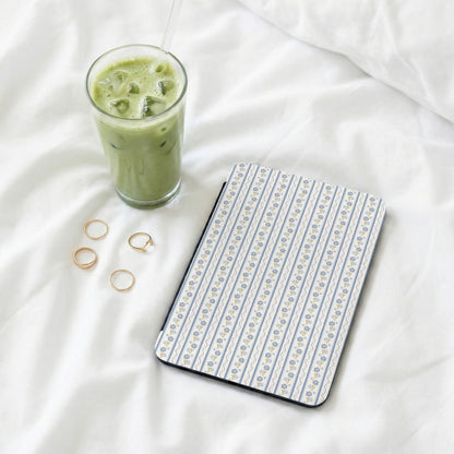 Floral Pattern Tablet Cover with Blue and Yellow Stripes