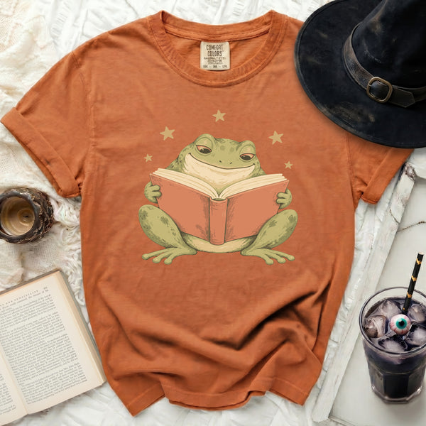 Bookworm Frog Tee in Yam