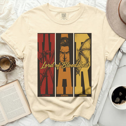 T-shirt with "Lord of Bloodshed" graphic featuring Illyrian, General, and Cassian.