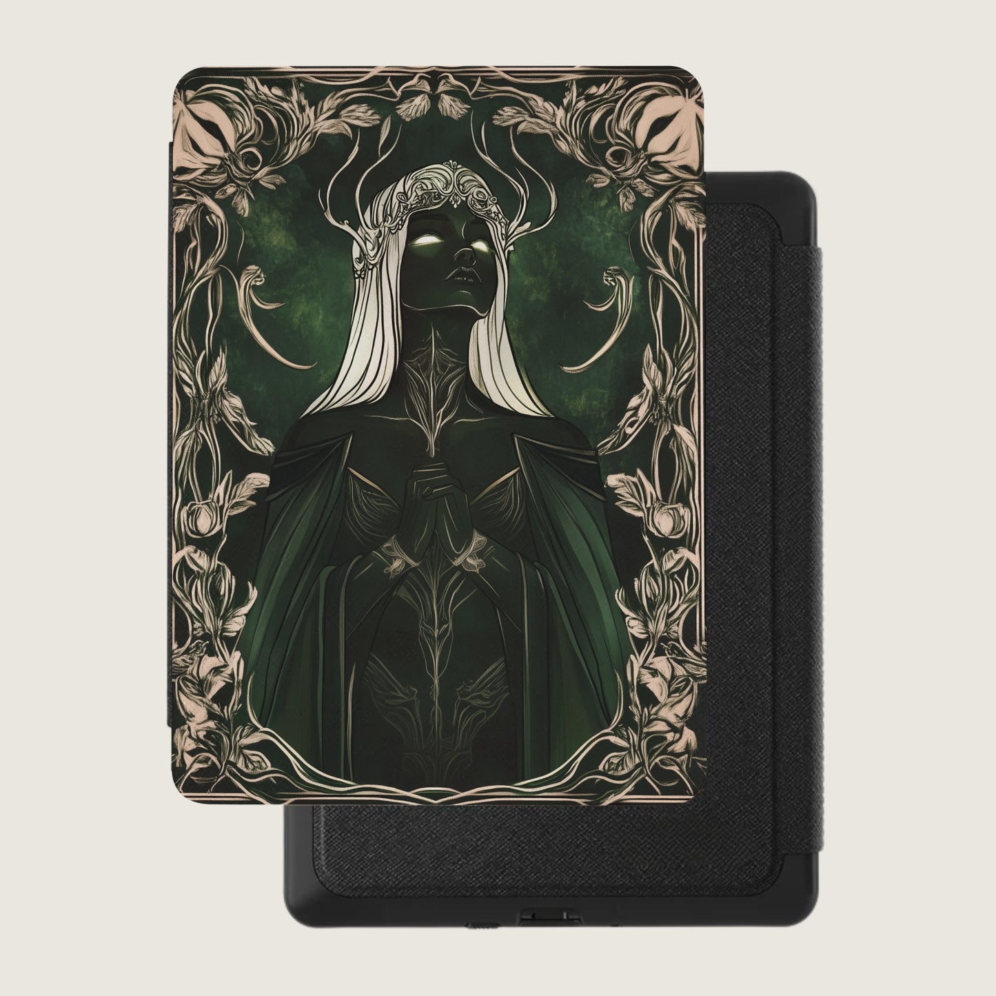 Ethereal Dark Green Queen Ornate Floral Border Art product type