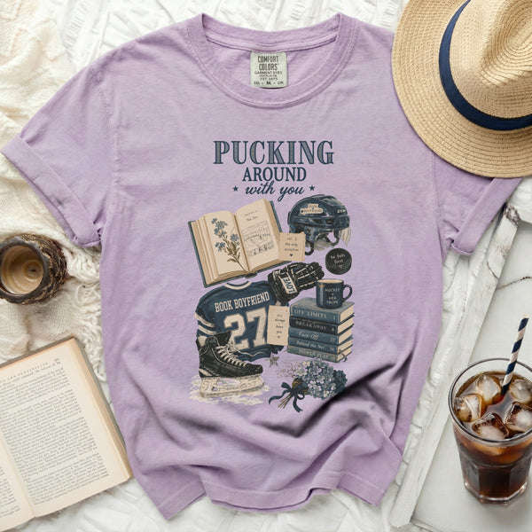Pucking Around With You Hockey Romance Tee in Orchid