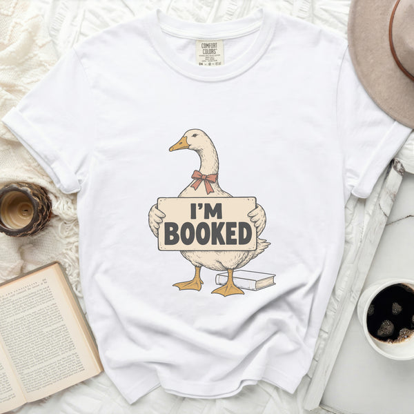 I'm Booked Goose Tee in White