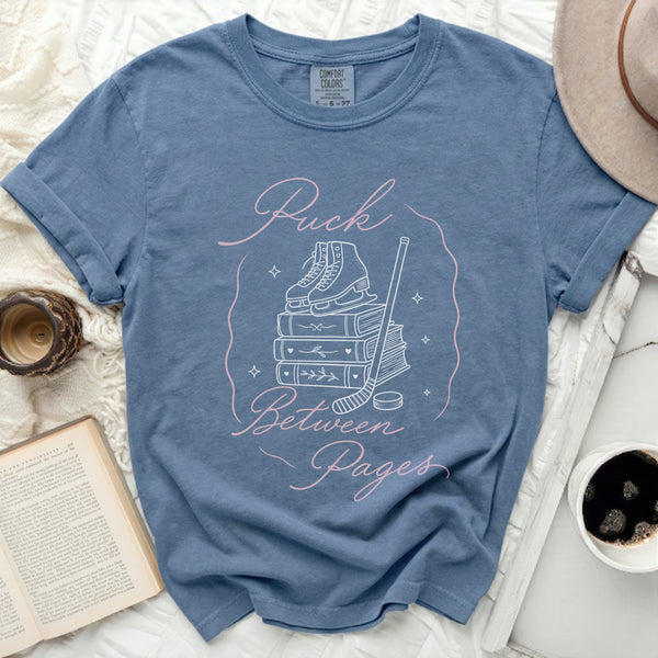 Puck Between Pages Tee in Blue Jean