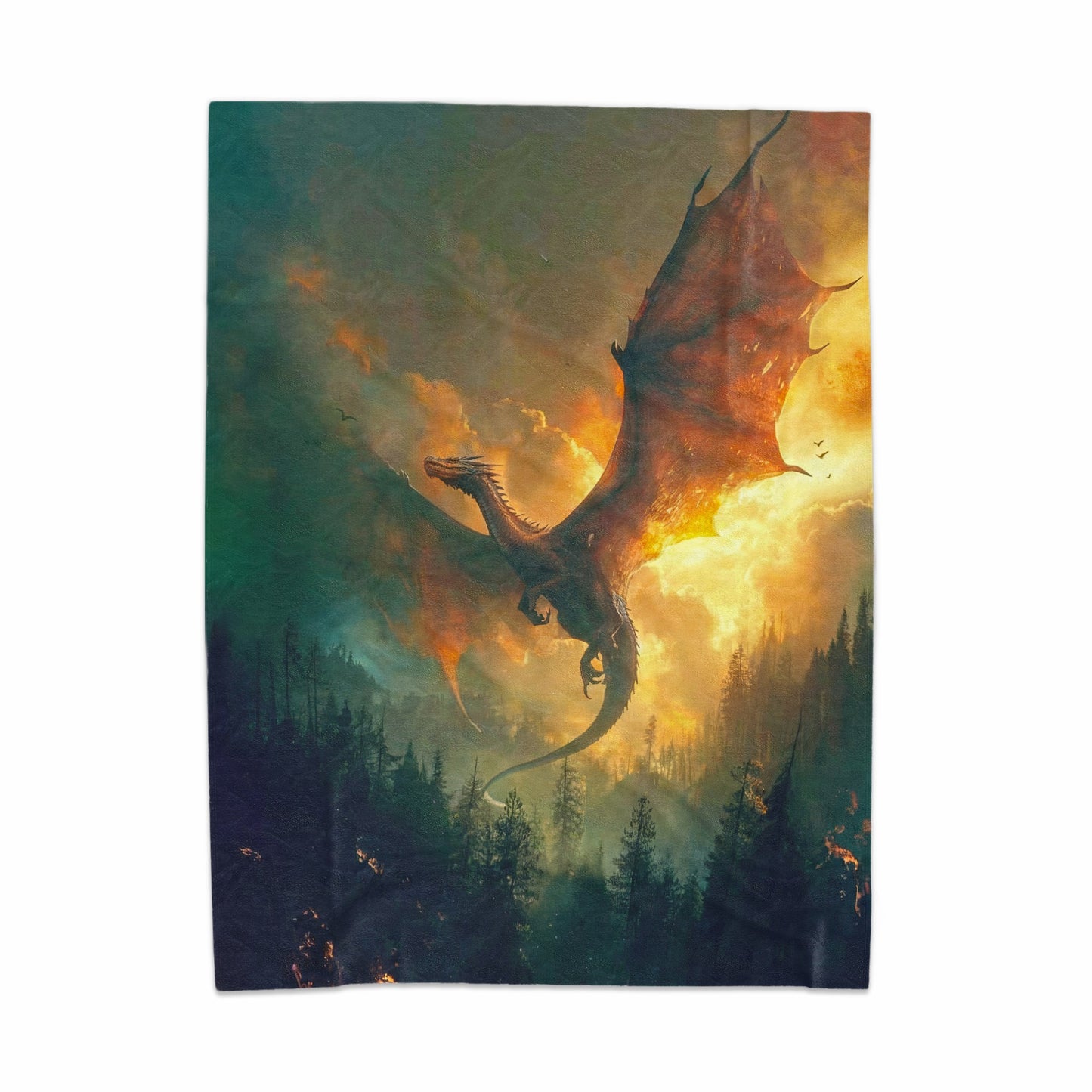 Flying Dragon Over Enchanted Forest Blanket