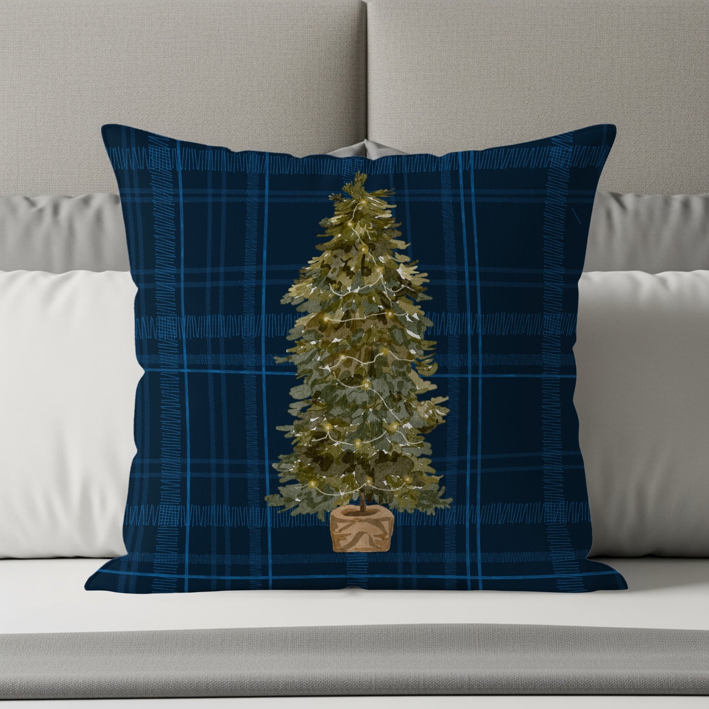 Festive Plaid Christmas Tree Design Decorative Pillow