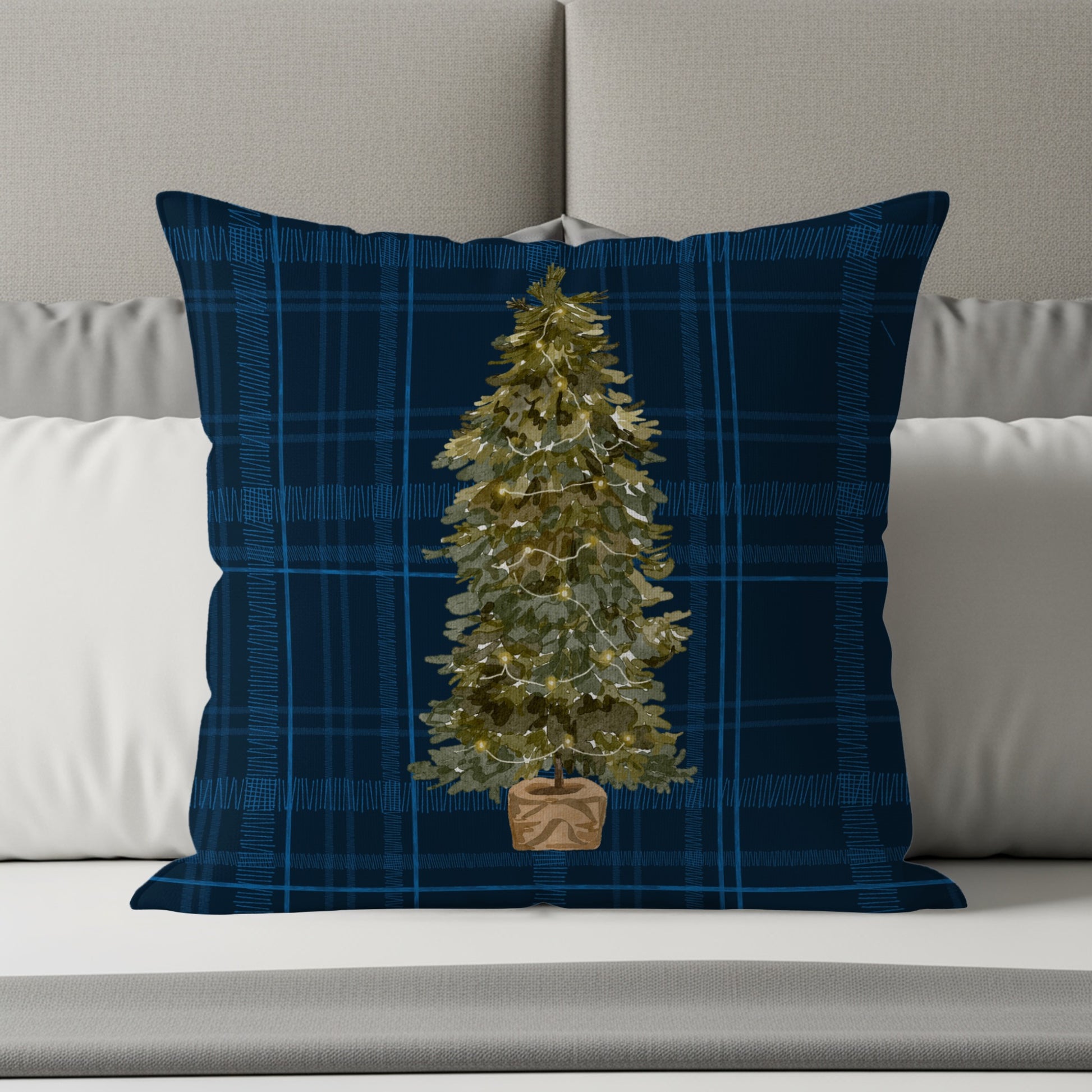 Festive Plaid Christmas Tree Design Decorative Pillow