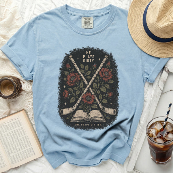 Dirty Reads Hockey Tee in Chambray
