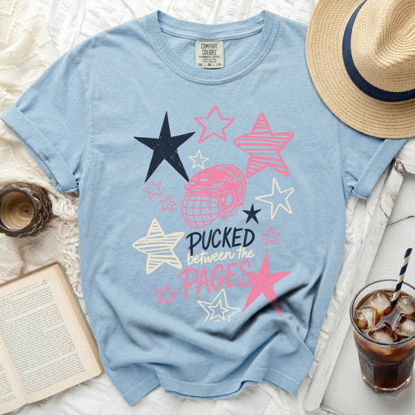 Pucked Between The Pages Tee in Chambray