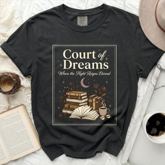 T-shirt with "Court of Dreams" and book graphic.