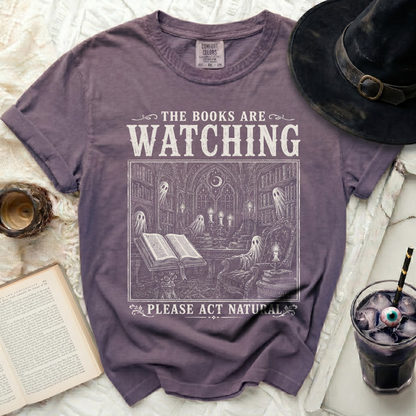 Books Watching Tee in Grape