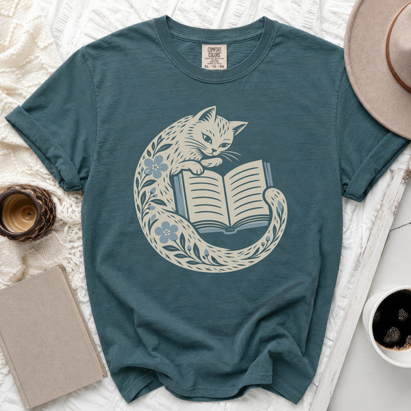 Storybook Cat Tee in Blue Spruce
