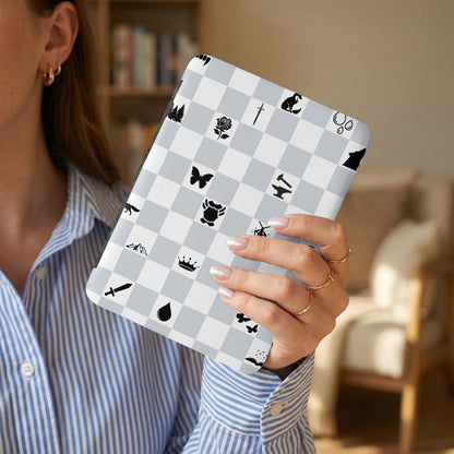 Gray checkered pattern fantasy icons E-reader case product type