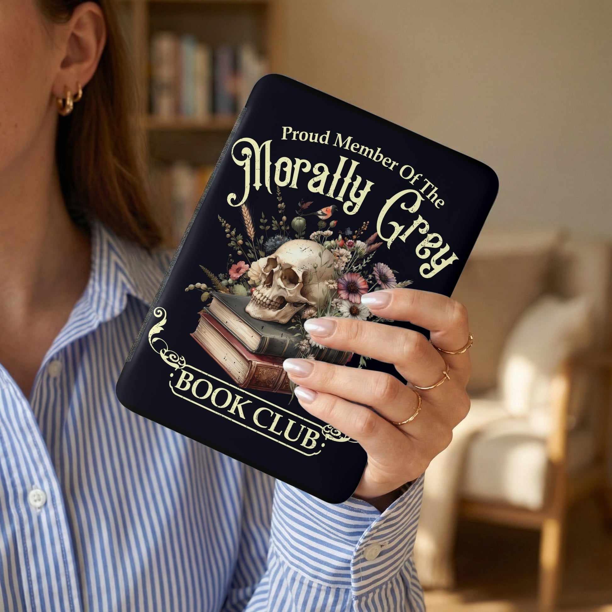 Proud Member Of The Morally Grey Book Club Skull Flowers phone case
