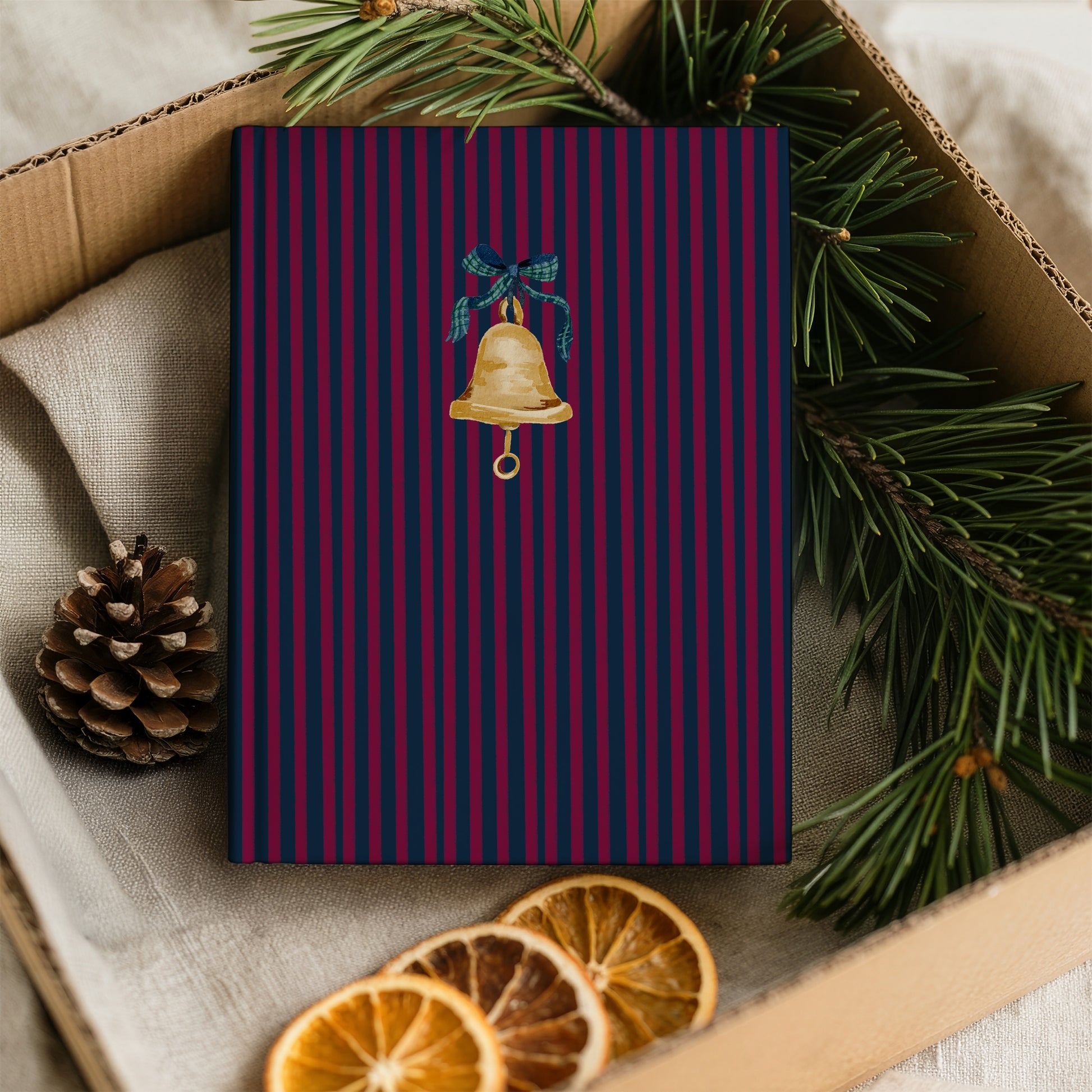 Striped Festive Bell Patterned Holiday Notebook